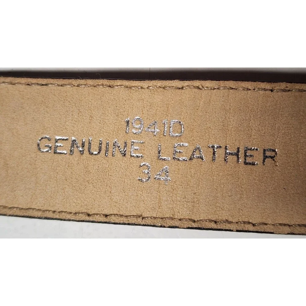 Black Leather Belt Silver Buckle Size 34